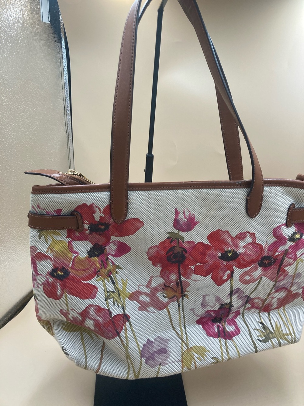 Ralph Lauren Canvas Floral Tote in Brown, Pink & Red - Picture 4 of 10